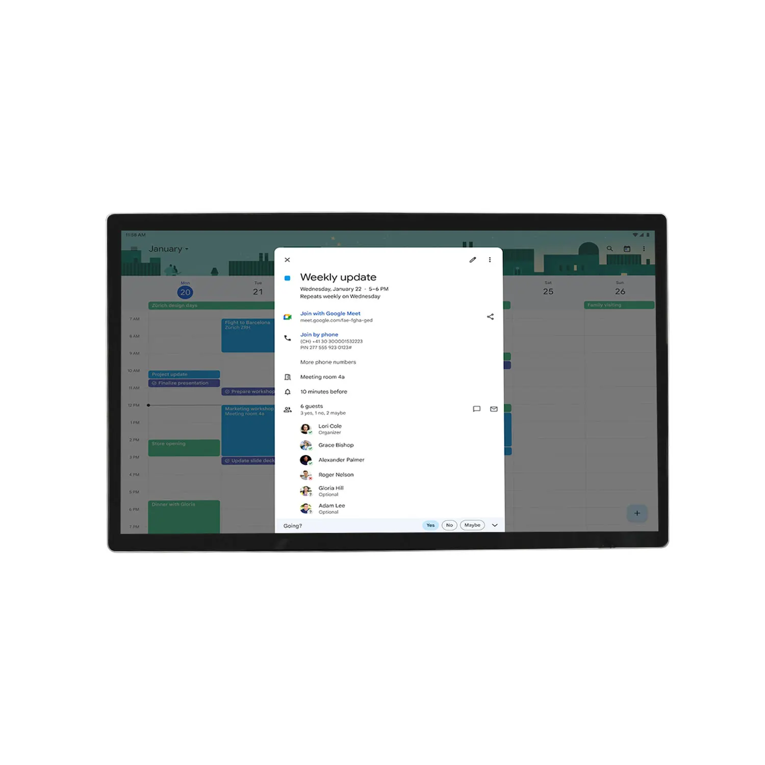 10.1 13.3 15.6 18.5 21.5 23.6 27 inch digital signage all-in-one Android advertising display day week month digital calendar