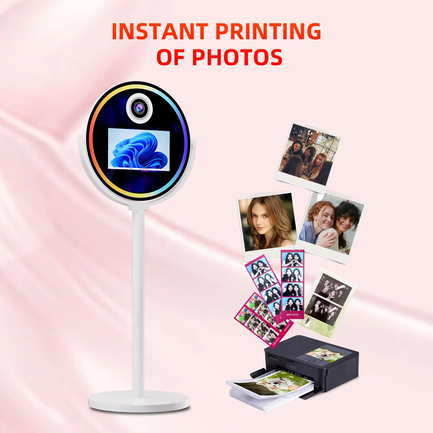 Selfie Circle Mirror With Printer Camera Photo Booth Machine 15.6 Inch Lcd Touch Screen  Oval Magic PhotoBooth