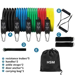 11 Pcs Latex Tube Resistance Bands Set Custom Logo With Ankle Straps And Door Anchor For Working Out Training Exercise Bands