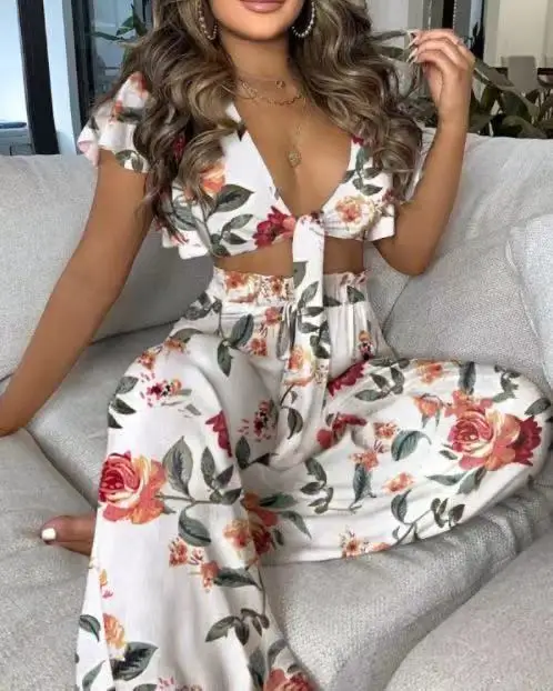 
Autumn and summer wholesale fashion ladies fashion tops and pants 2-piece set ladies sexy clothes pajamas set 