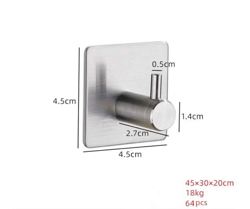 Hot Selling Stainless Steel Square Self Adhesive Hooks Single Black Hanger Hooks