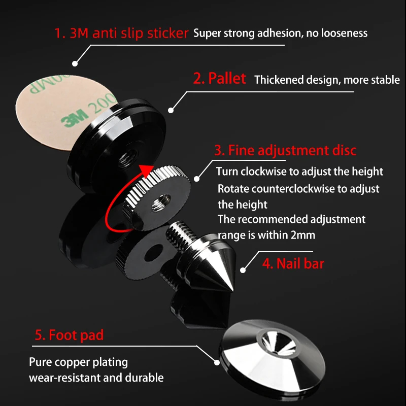ATAUDIO Oem Odm Hot Selling Audio Solid Stainless Steel Rhodium Plated Speaker Spike Isolation Feet Cd Amplifier Stand