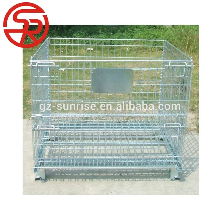 Metal folding steel pallet cage wire mesh container