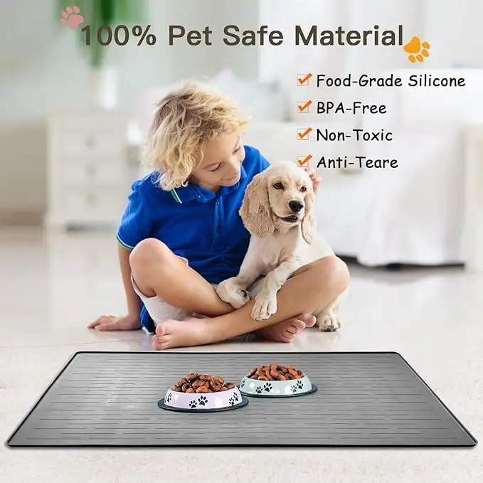 Large pet placemat custom eco-friendly silicone safe waterproof leakproof cat and dog feeding water bowl tray mat durable