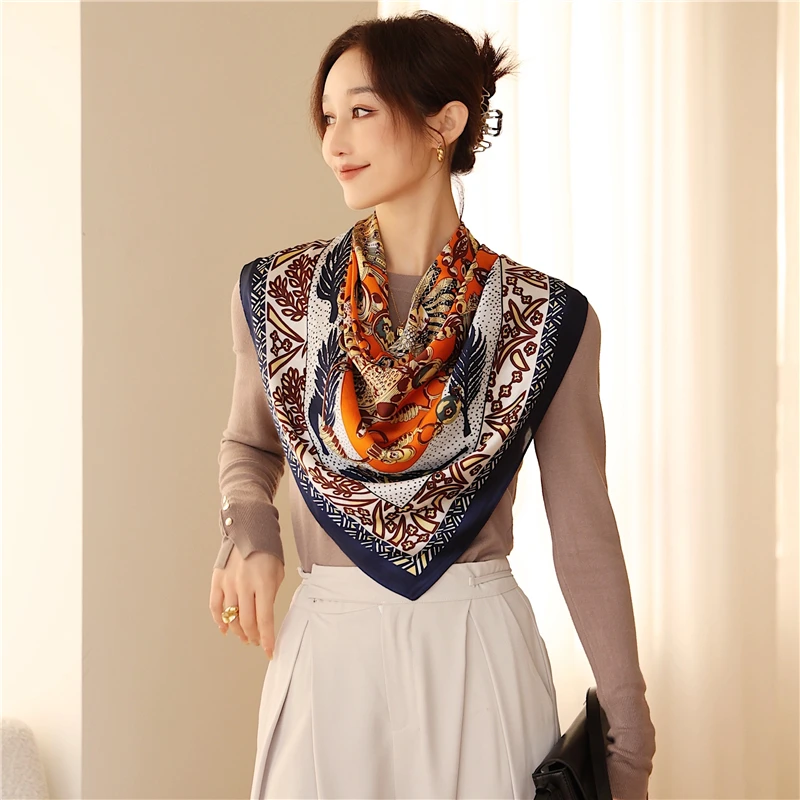 Customize Design Shawl Print Large Square Silk Scarf Women New Foulard Female Headbands Hijab Lady Beach Scarves Bufanda Bandana