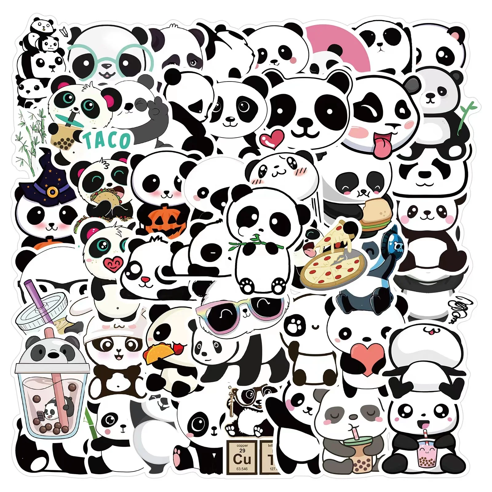 50pcs cute panda waterproof PVC animal decorative sticker packs for kids laptop notebook water bottle cup luggage helmet bike