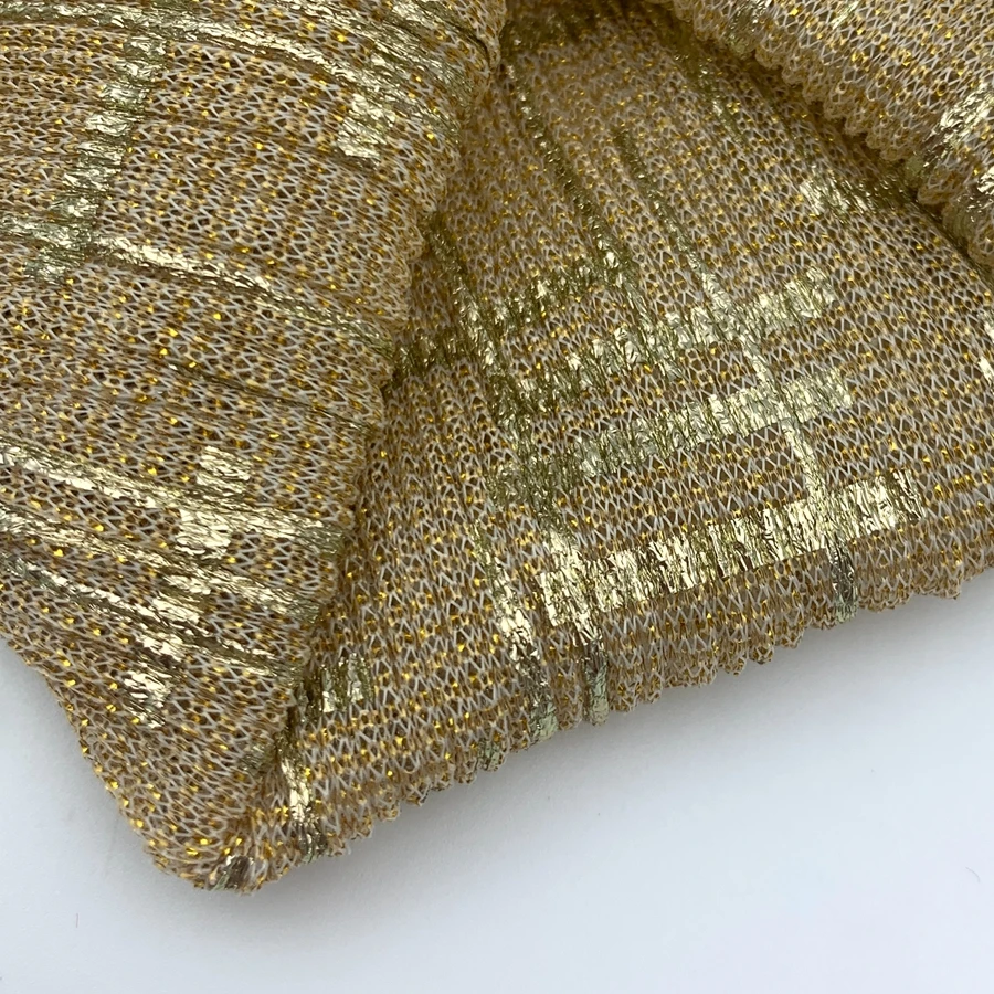 Wholesale high-density knitted lightweight perspective lurex foil  pleated fabric