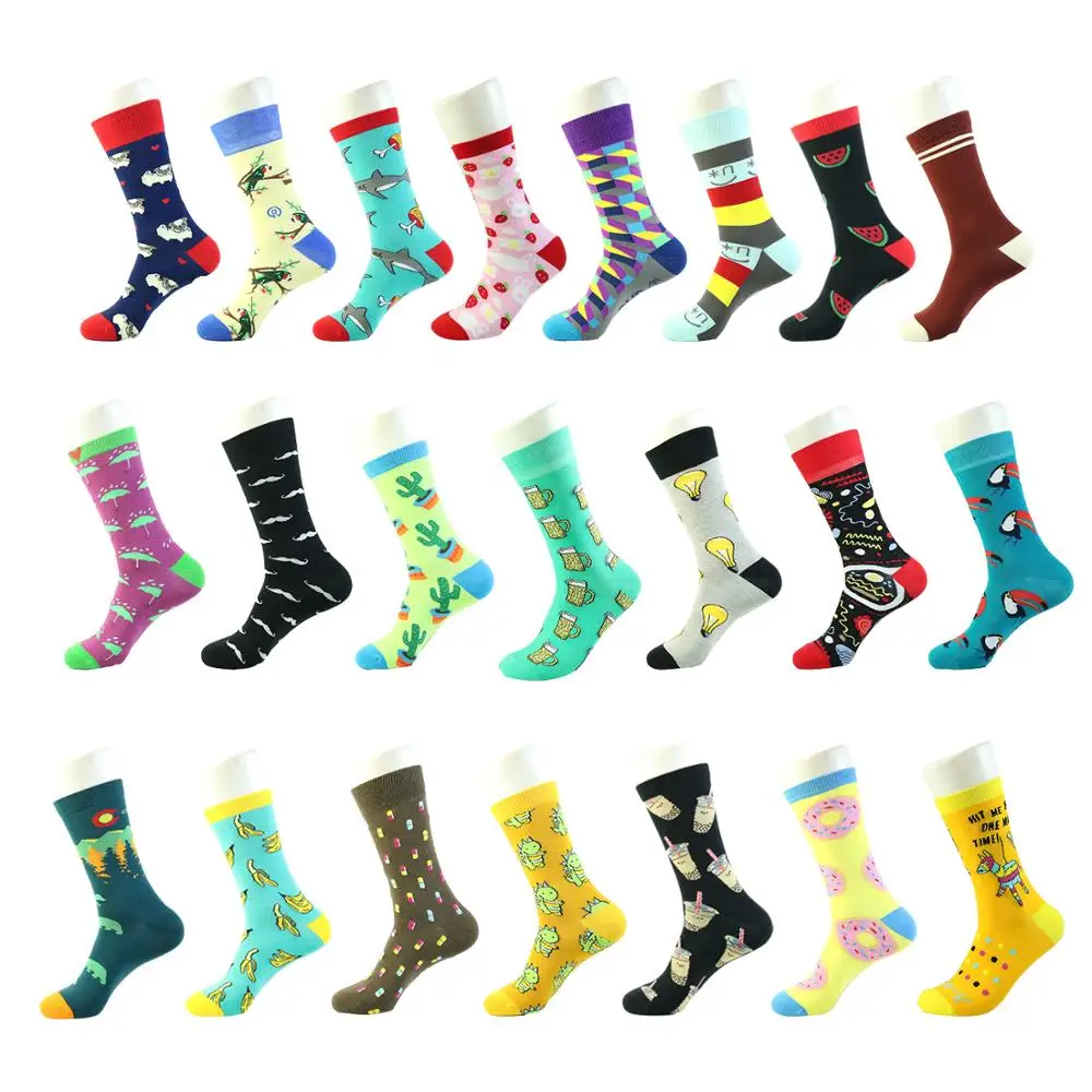 Custom bamboo fiber novelty socks wholesale knitting jacquard logo pattern  men crew happy funny cotton business tube socks