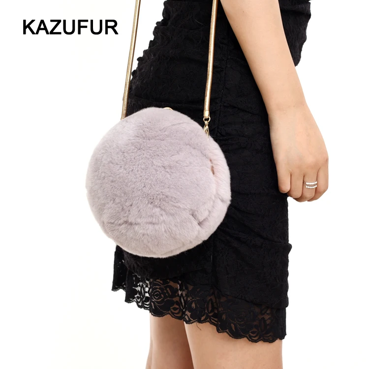 Fashion Design Girls Ball Shape Fur Bag Rabbit Fur Bags