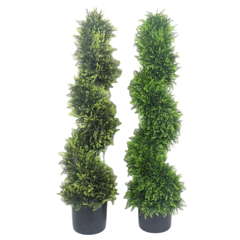 China Artificial Boxwood Topiary Cypress Tree Fake Plastic Cedar Spiral Bonsai Tree Artificial Plants In Pot For Indoor Outdoor