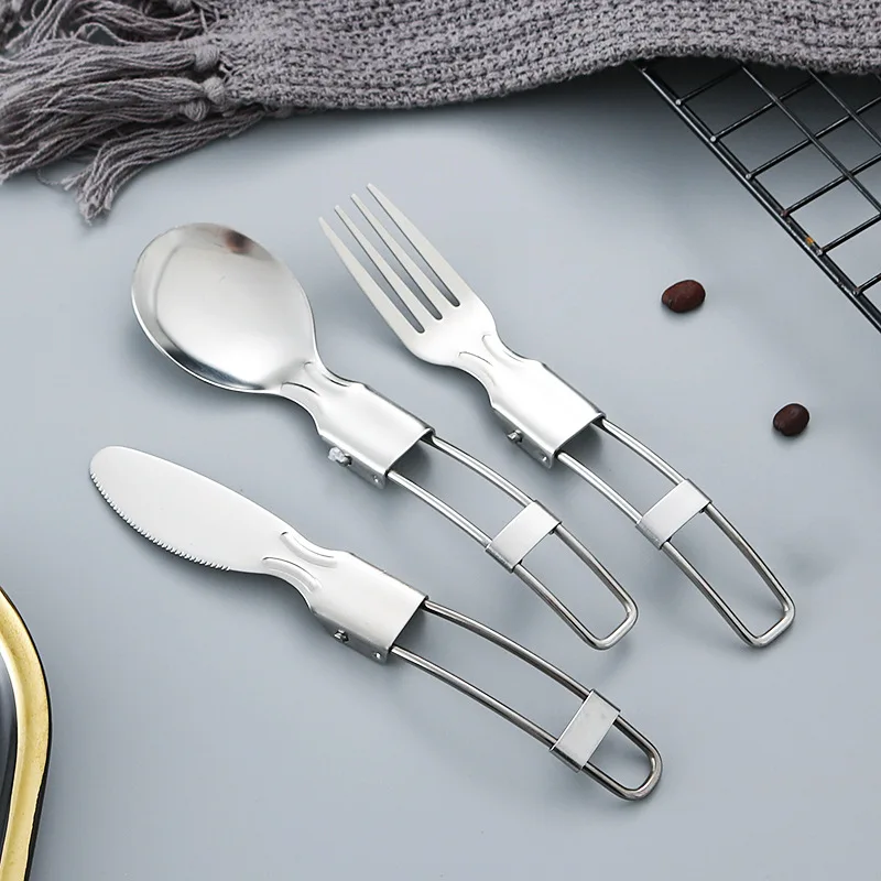 304 stainless steel outdoor picnic travel portable foldable tableware set