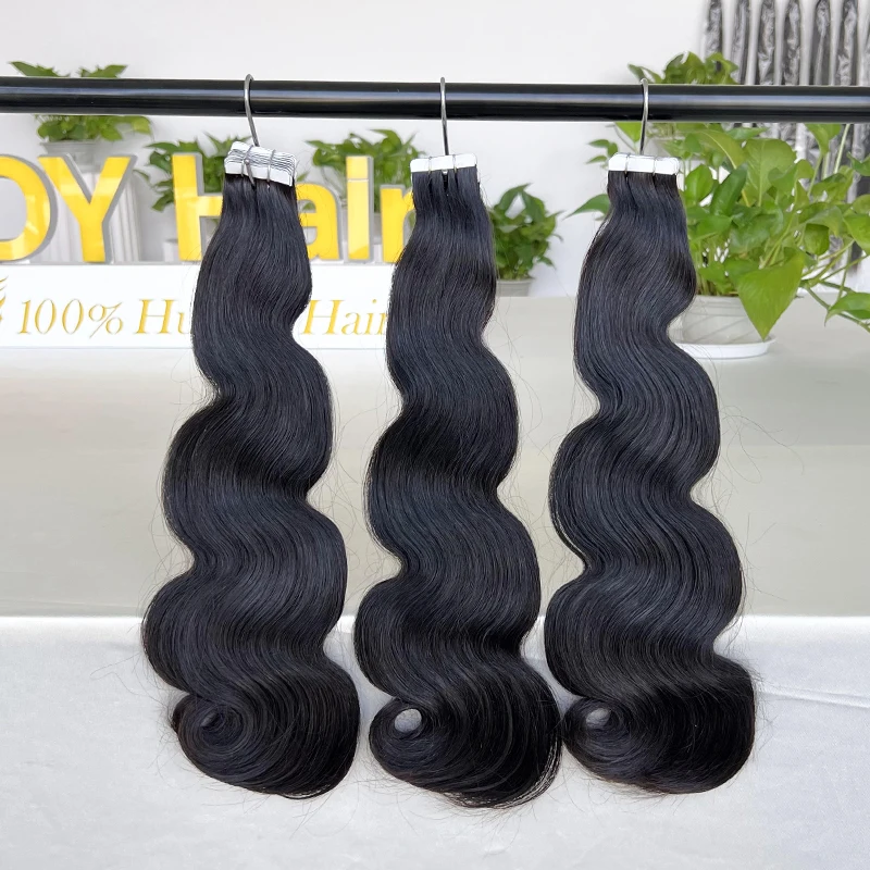 10A 12A Double Drawn Body Wave Tape In Hair Extension Seamless Invisible Tape In Wave Human Hair Extensions