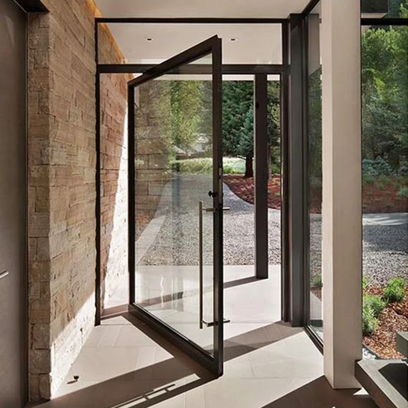  Modern Exterior Security Entry French Glass Pivot Wrought Iron