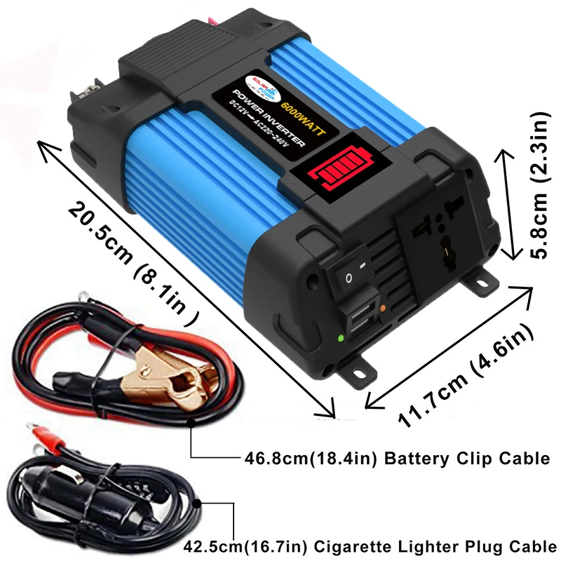 500W Car Power Inverter DC 12V to AC 110V/220V Adapter Converter with 2.1A 2 USB Port Adapter with LCD Display