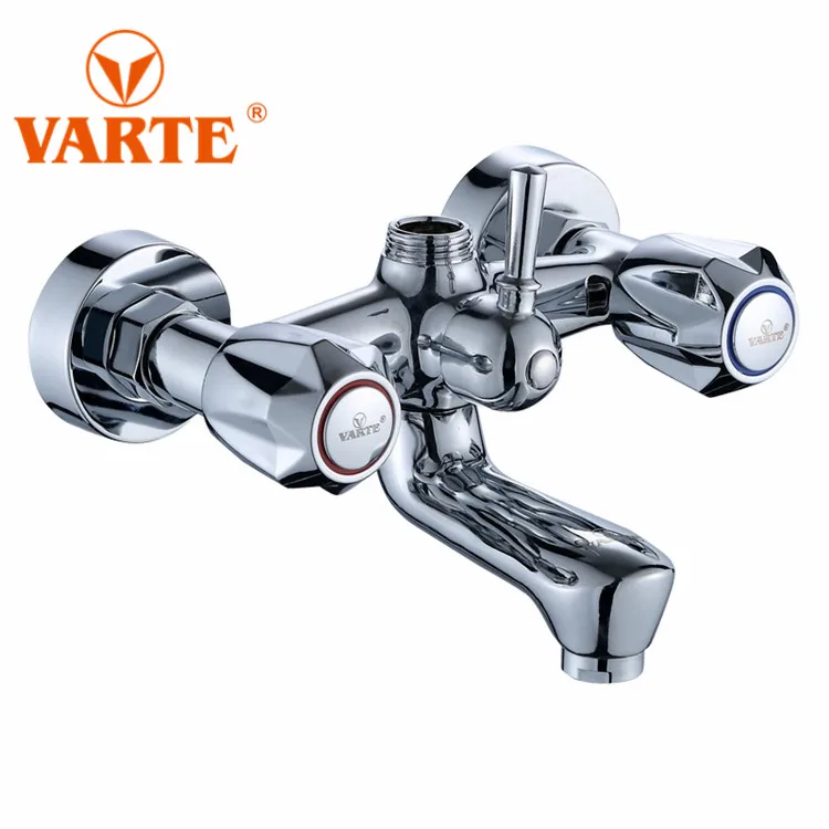 Chrome Finished Wall Mounted Double Handle Bath Mixer Faucet Bathroom Taps