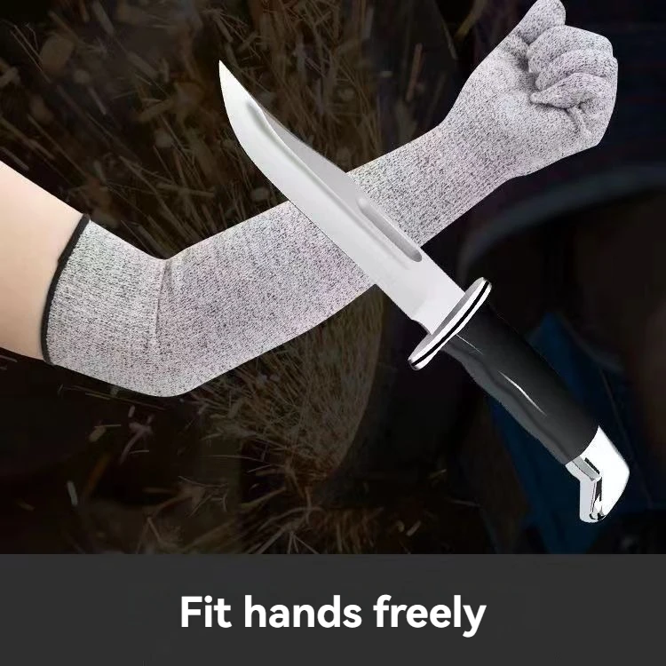 Level 5 Hppe Knitted Long Arm Sleeves Protection all Finger Cut Resistant Gloves For Kitchen Cooking Gardening