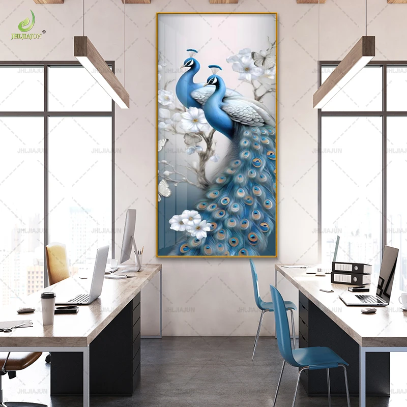 Luxury home decoration with high-definition printed canvas painting, peacock crystal porcelain home decoration, and LED murals