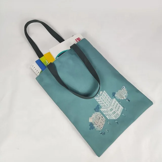 Blue Plain Canvas Cotton With Zipper Tote Bag Black Canvas Cotton Shopping Bag Custom Printed With Logo