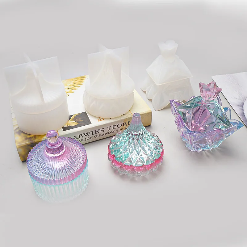 Fast Delivery New Style Crown Shape Crystal Round Striped Storage Box Resin Silicone Mold For DIY Making