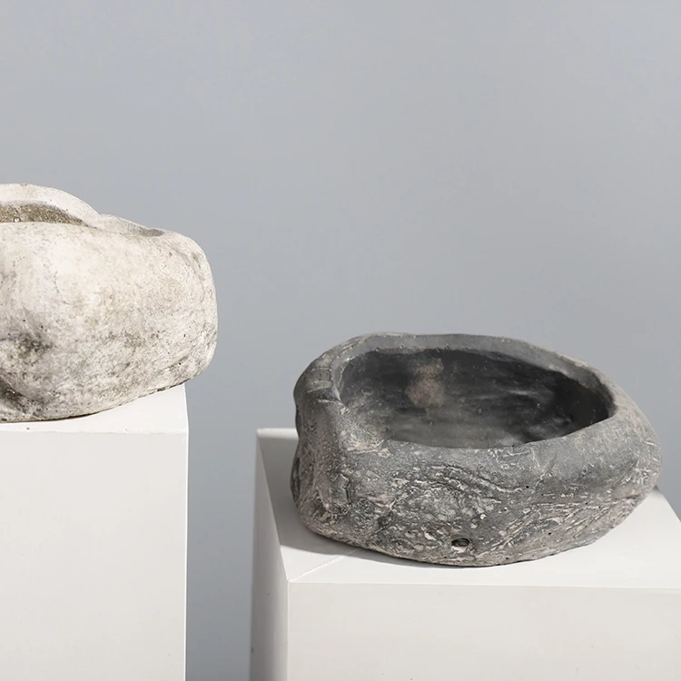 New design modern stone shape cement big home garden decoration flower plant pots for balcony