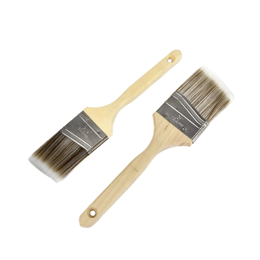Set 3 DIY Wood Plastic Handle Paint Brushes PET bristle Synthetic Fiber Flat Wall Industrial Polishing OEM Customizable