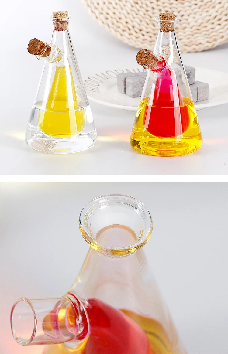 Amazon Hot!!!Novel Design Double Separated Room Glass Cooking Oil Pot Glass Vinegar Pot Kitchen Utensil with Hermetic Cork Lid