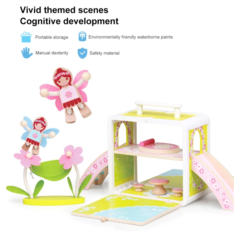 UDEAS Wooden children fairy house role play toy set