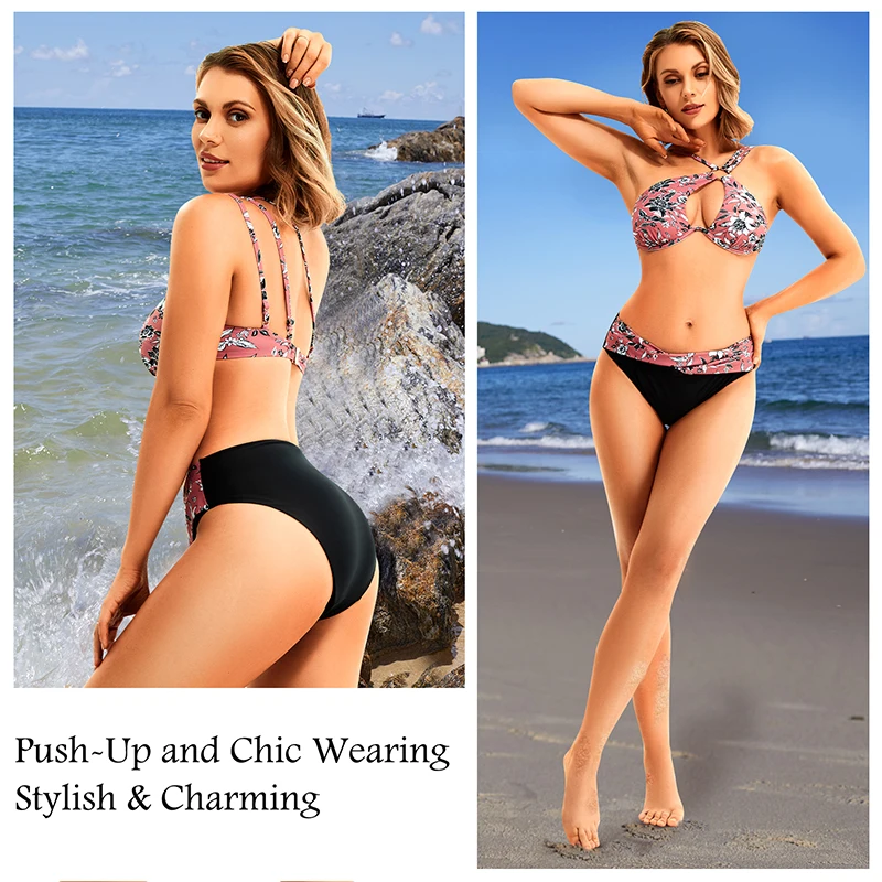 wholesale removable pads beautiful swimsuits bikini transparent daisy-pink plus size swimwear bikini for fat women