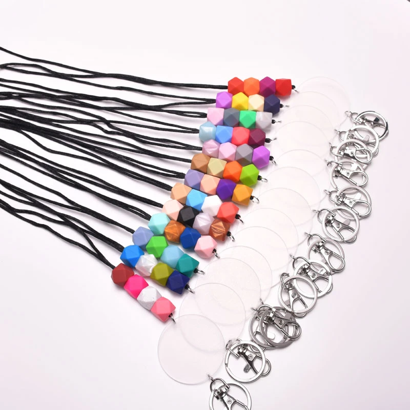 Silicone beads ID card Holder Keychain logo custom polyester safety  lanyard
