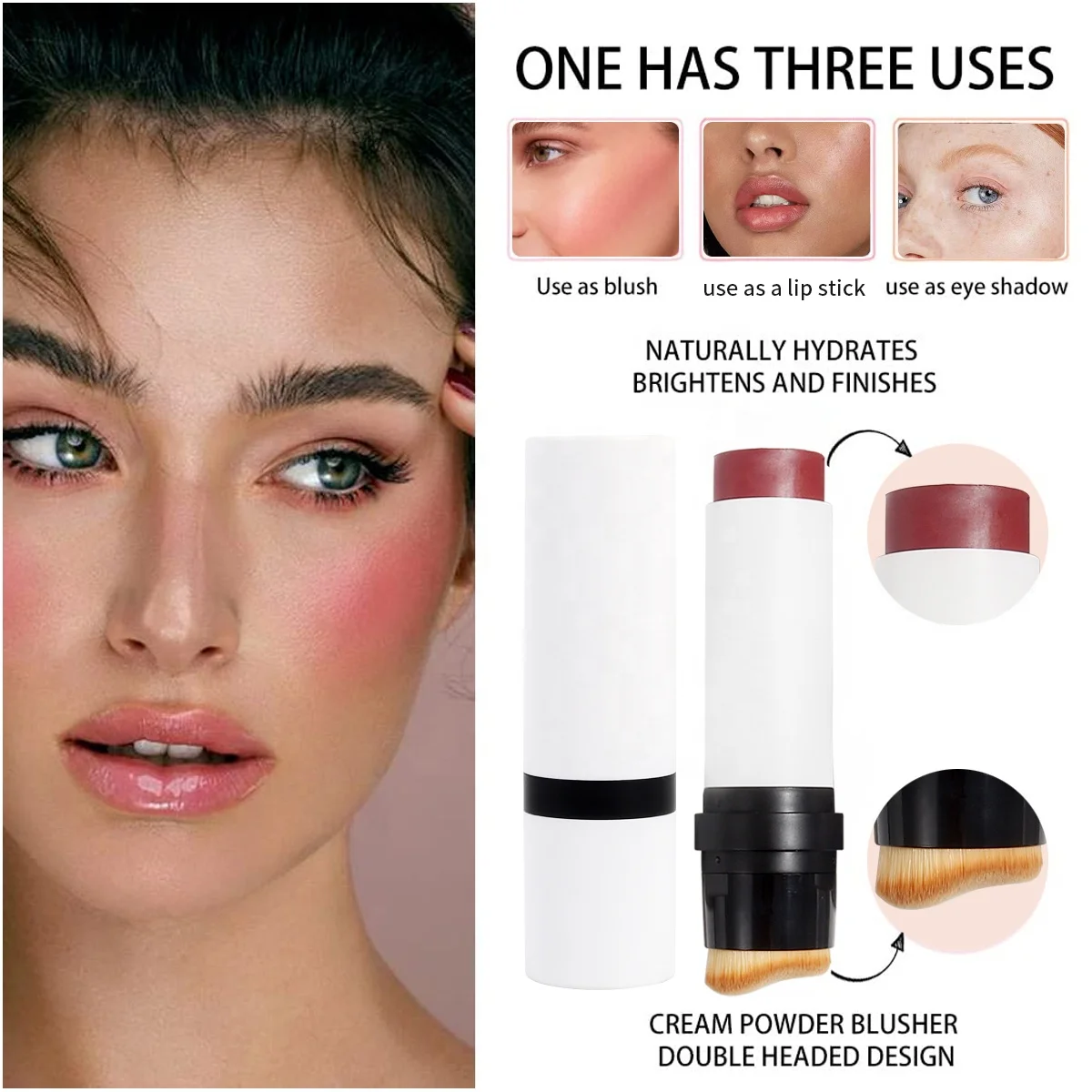 Make Your Own Brand Spot Small MOQ Creamy Blusher Blush Tint Stick with Brush Private Label Vegan Cruelty Free Makeup Blush