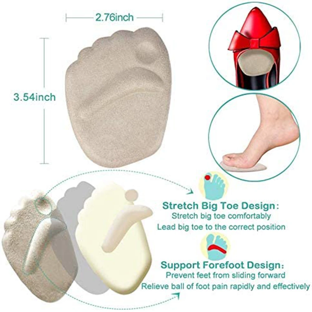 Heel Cushion Inserts Metatarsal Pad Heel Grips Non slip Self-Adhesive Silicone Shoe Liners Forefoot Pads for Loose Shoes