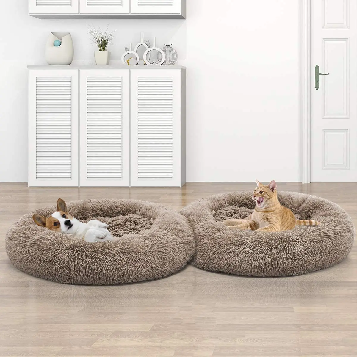 FMT Cat Bed Kennel Comfortable Lying Mats Pet House Triangle Half Tent with Hanging Ball