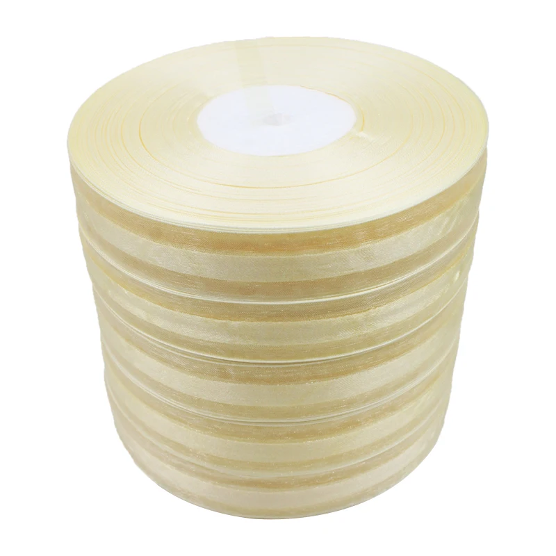 25mm Beige Medium Satin Edge Yarn Ribbon Gift Clothing Packaging Ribbon Manufacturers Wholesale