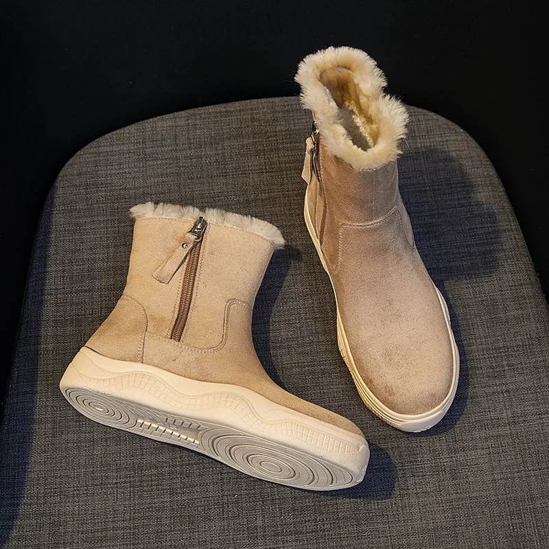  Fashionable Women Snow Boots Customizable Winter Warm Ankle Shoes Faux Sheepskin Upper for