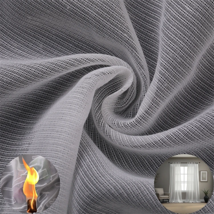 Inherent Flame Retardant Window Sheer 100% Polyester Jacquard Fabric Solid Sheer Voile Curtain Fabric for Living Room