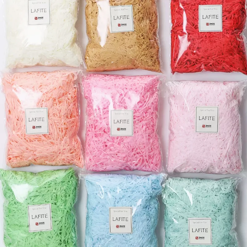 Recyclable 100g 200g 500g Raffia Colorful Shredded Crinkle Shred Paper for DIY Wedding Marriage Gift Box Filling Material