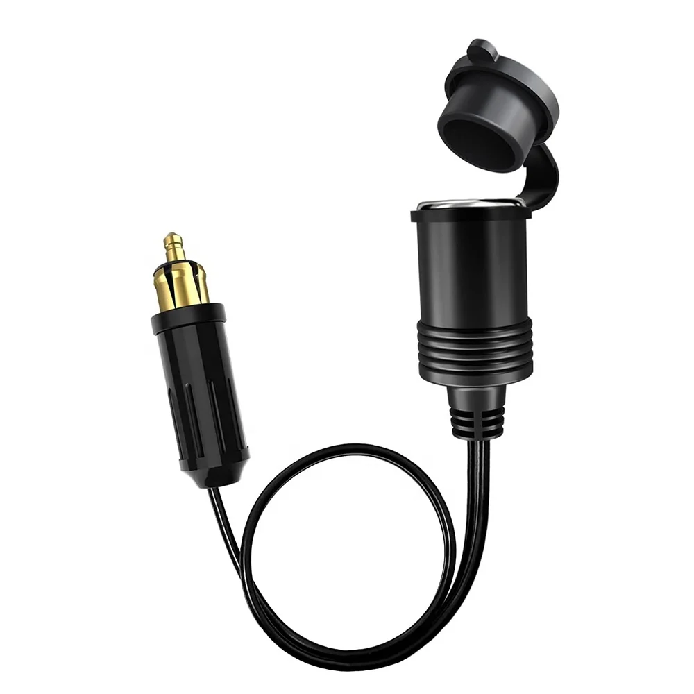 European Male Din Plug-US Female Cigarette Lighter Socket Adapter 12V-24V with Waterproof Cover