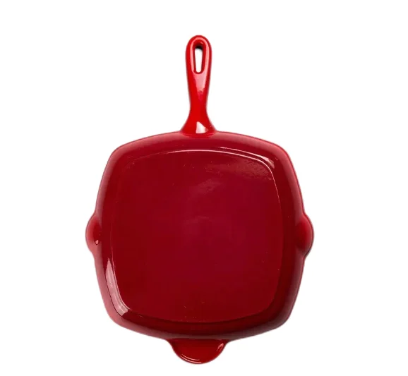 I home Enameled Cast Iron Pans Sets for Pour Spout Large Frying Pan with Yellow Blue Red Enameled Cast Iron Has a Glossy