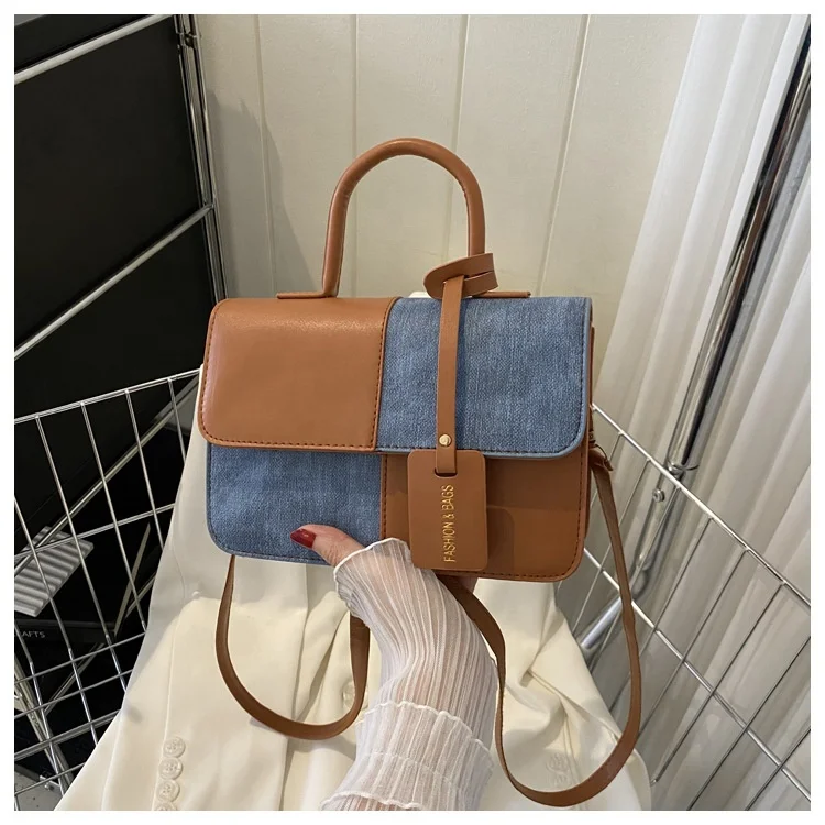 MU Fashion Contrast Color Simple Handbag Casual Small Square Bag Retro Single Shoulder Crossbody Women Hand Bags