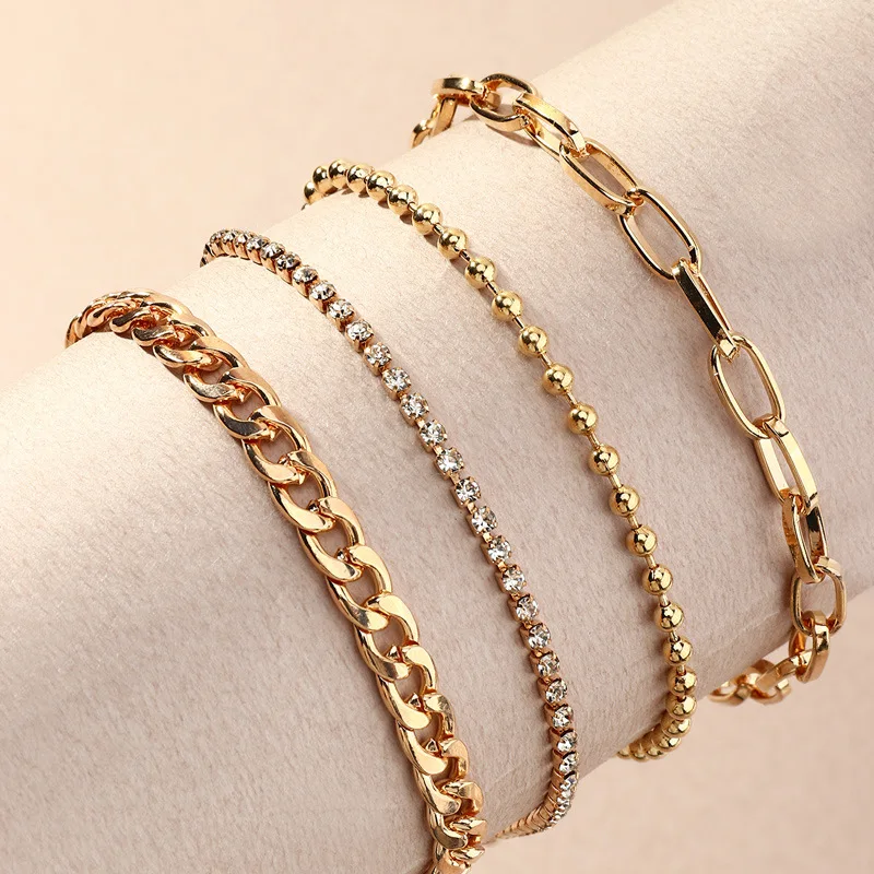 4 Foot Chain Link Fence Alloy Snake 3:1 Figaro Gold Anklet Set