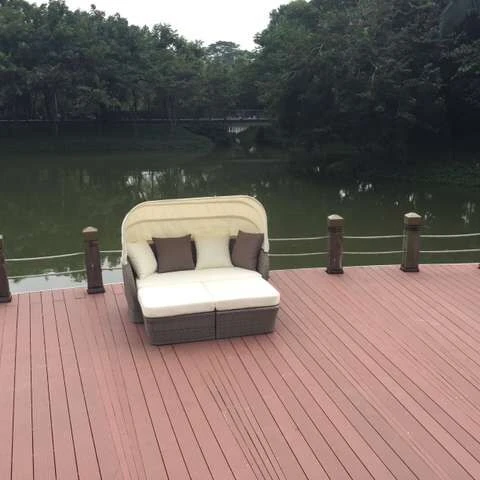 Comfortable Double Chaise Lounge with Canopy Daybed Wicker Two Seat Pool Outdoor Sun Lounger