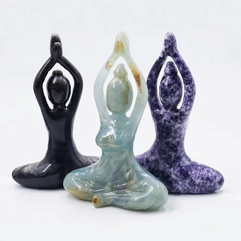 Wholesale high quality natural healing stones folk crafts hand carved quartz  yoga lady goddess statues  for home decoration