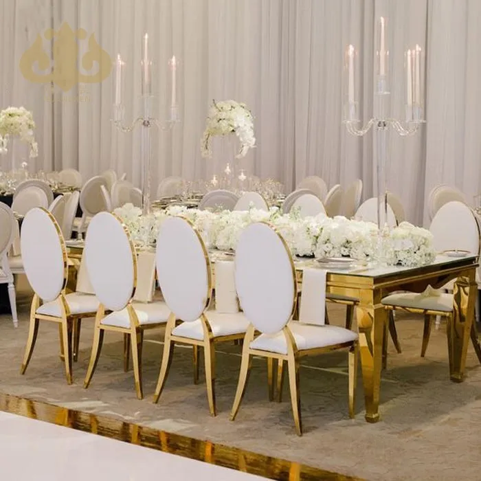 Factory Wholesale Gold Stainless Steel Hotel Banquet With White Pu Leather Wedding Chairs