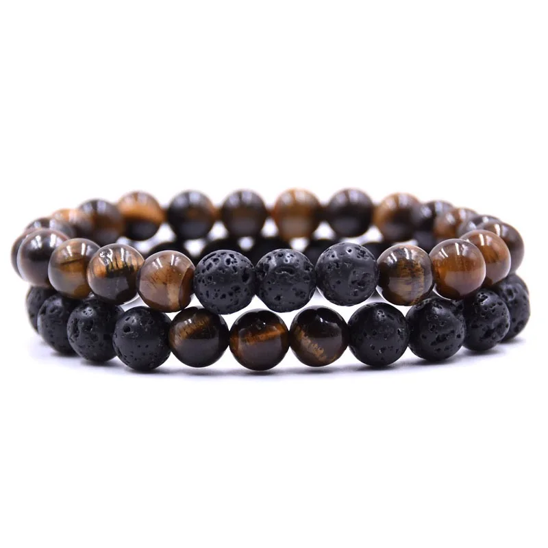 
8mm natural stone volcanic stone set bracelet elastic beaded couple bracelet 