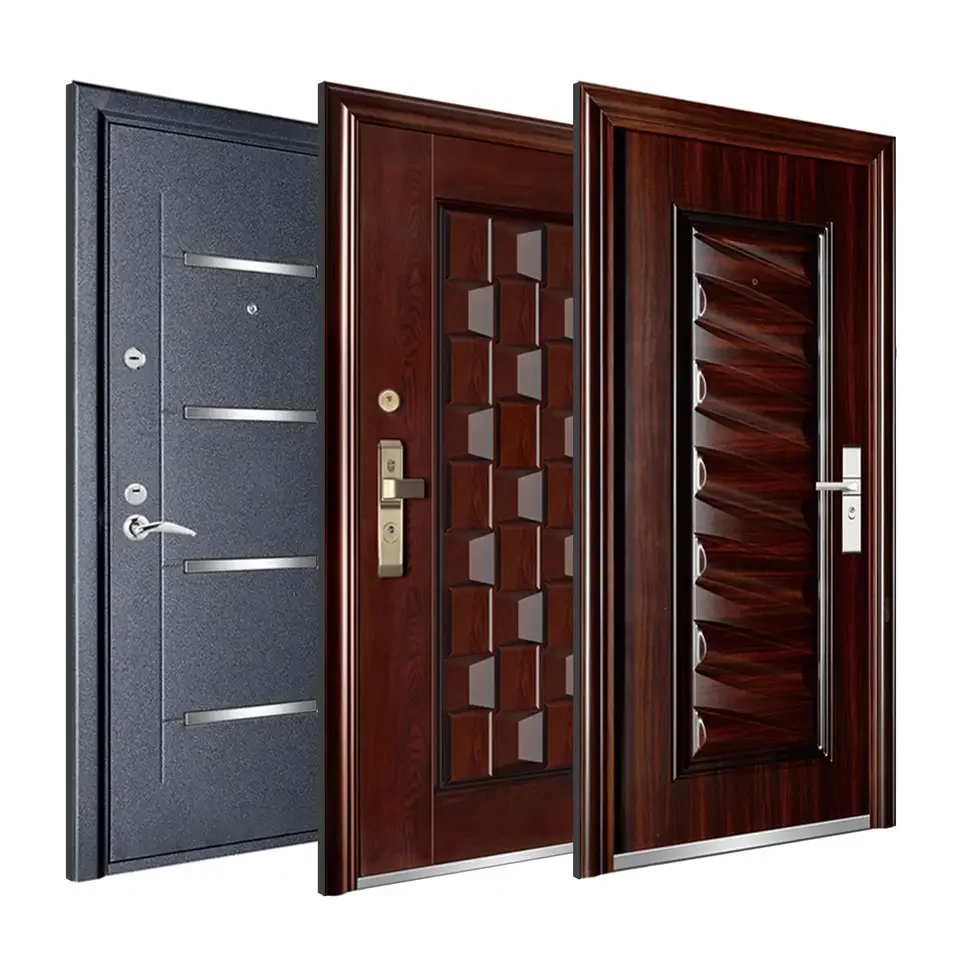 New Style Modern Puertas De Seguridad Exterior Double Metal Main Exterior Steel Front Entrance Security Door