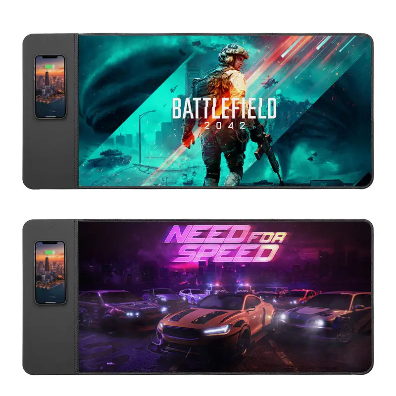 Custom Personalized Logo Printed Giant Waterproof Mousepad 15W Fast Qi Wireless Charging Phone Charger Desk Mouse Mat Pad