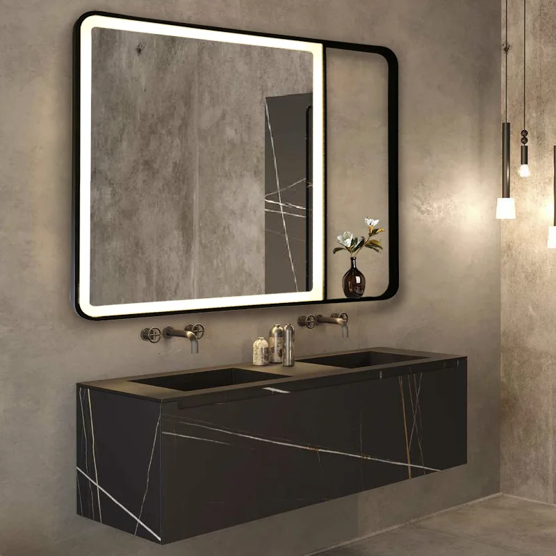 Bathroom Led Mirror Black Frame Mirror With Adjustable Lighting Bath Hotel Bathroom Light Vanity Led Makeup Mirror