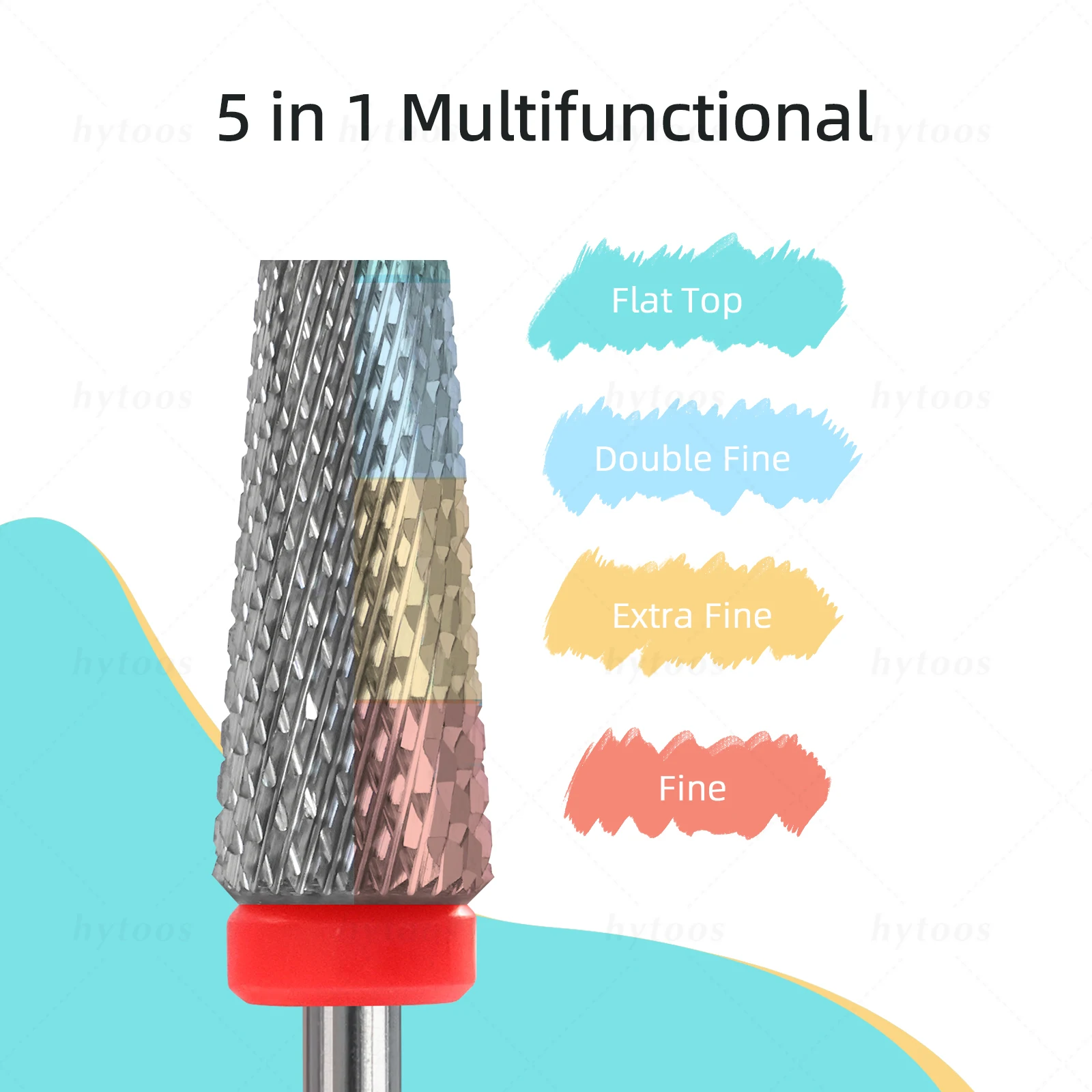 HYTOOS Flat Top 5 in 1 Nail Drill Bits Cross Teeth Carbide Tapered Nail Bit Remove Gel Electric Drills File Manicure Accessories