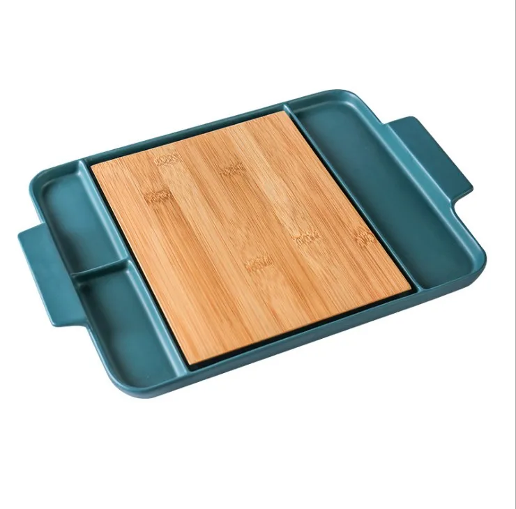 Popular rectangle cheese cutting chopping board white glazed large plate dish Ceramic Dinner Plate