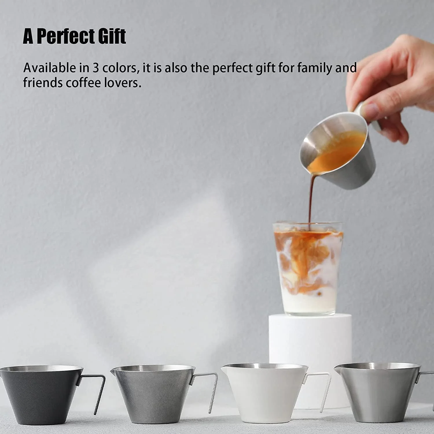2oz Espresso Shot Cups Stainless Steel Measuring Cup with Handle Pouring Cup with Measurement Scale for Espresso Accessories